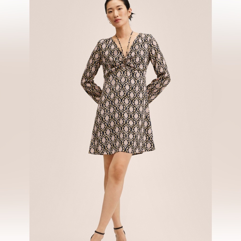 Mango‎ Geometric Print Flowy Dress Viscose Size 2
